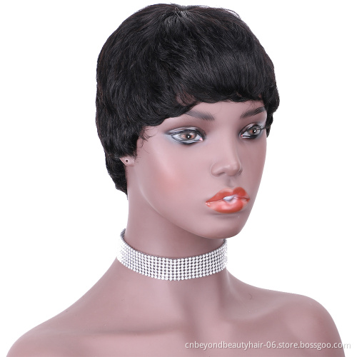 natural black Kinky Curly Wig Brazilian Human Hair Pixie Cut Short Afro Wigs High Density for Black Women